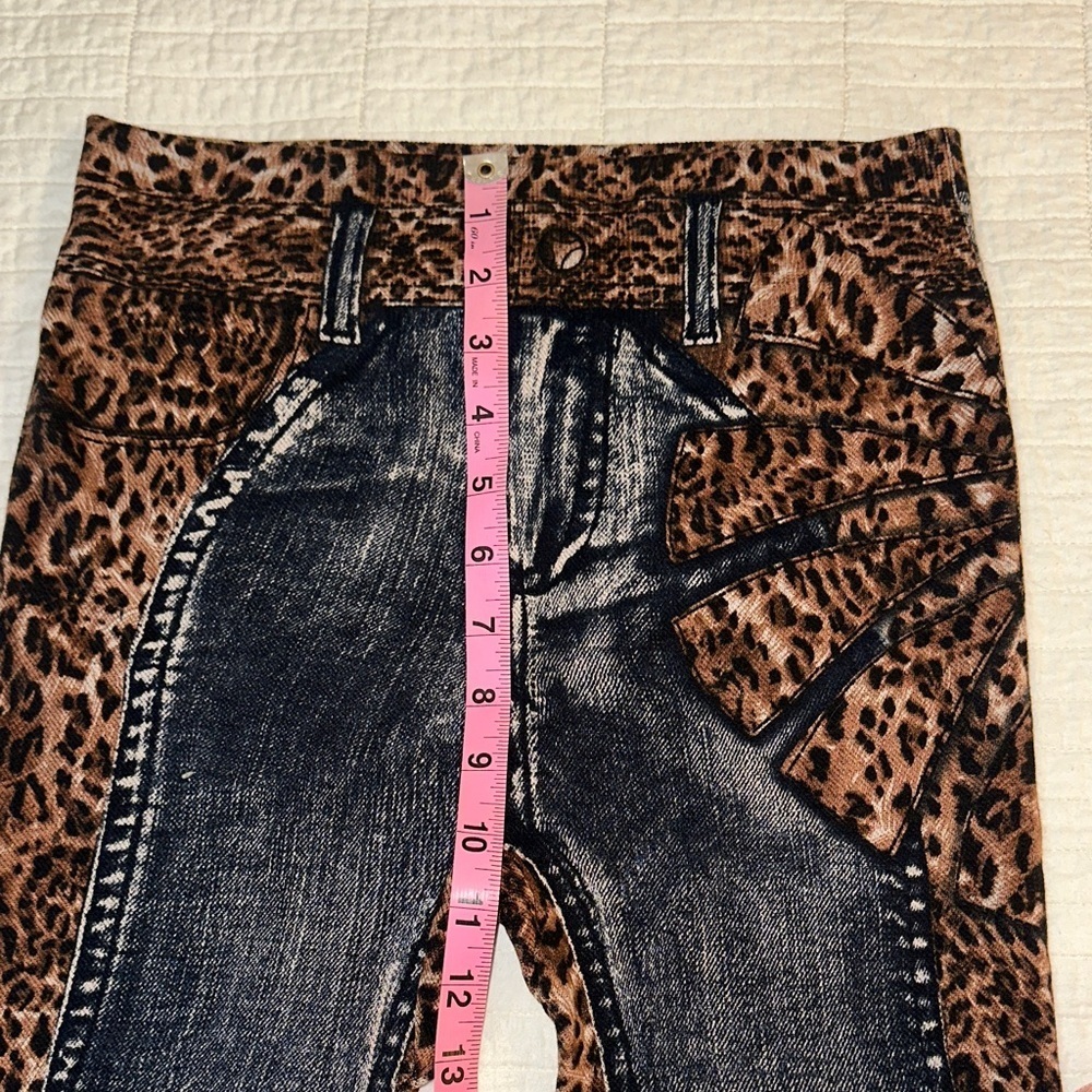 Y2K Denim Look Leggings Leopard Print Vintage One Size NWOT - Picture 7 of 8